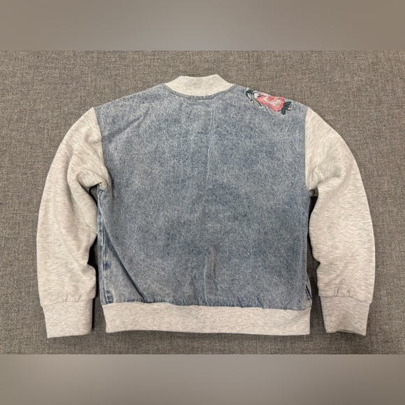 Justice Blue and Gray Bomber Jacket with Floral Design, Embroidery 0079 - Picture 6 of 11